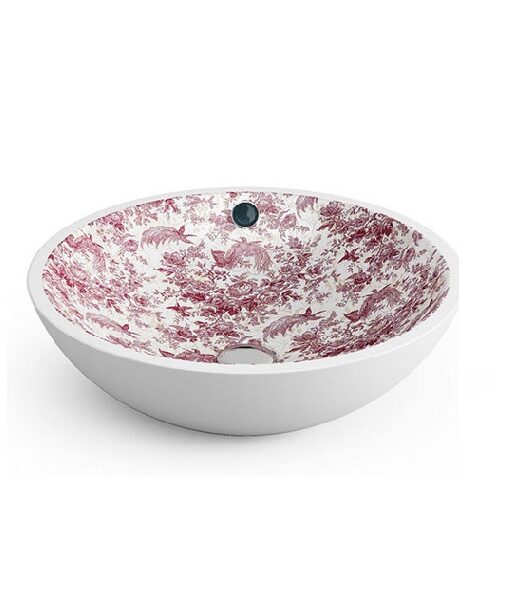 کاسه روشویی کلاسیک گلدار قرمز Bathco مدل Casttellon
