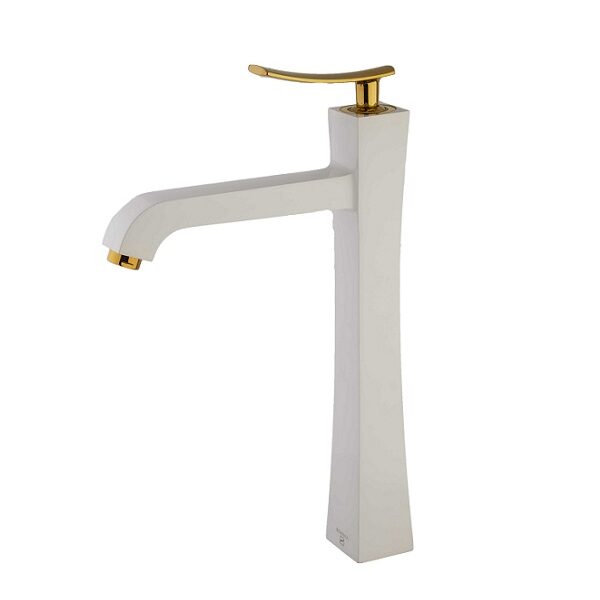شیر دستشویی پایه بلند ادرینا سفید طلایی مدل ساموئل